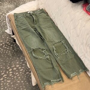 Vervet wide leg distressed olive jeans